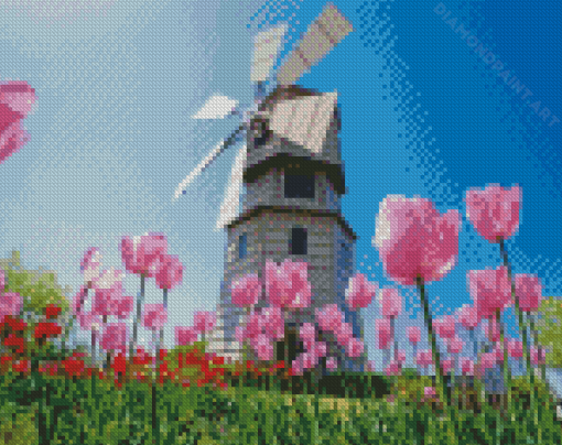 Pink Tulpen En Molen Diamond Painting