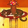 Sleepy Cat And Flower Vase Diamond Painting