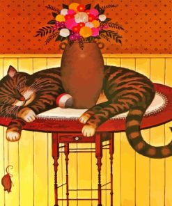 Sleepy Cat And Flower Vase Diamond Painting