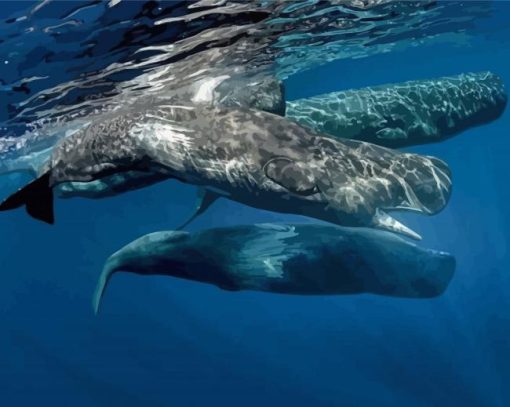 Sperm Whales In The Ocean Diamond Painting