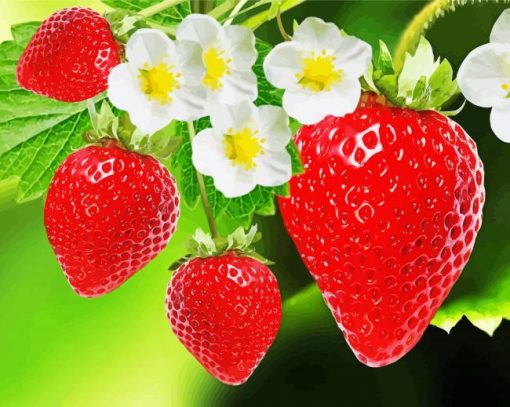 Strawberry Fruits With Flowers Diamond Painting