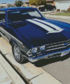 Blue And White 1969 Chevrolet Chevelle Diamond Paintings