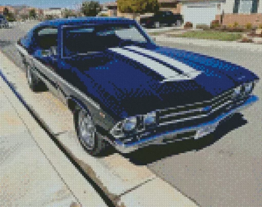 Blue And White 1969 Chevrolet Chevelle Diamond Paintings