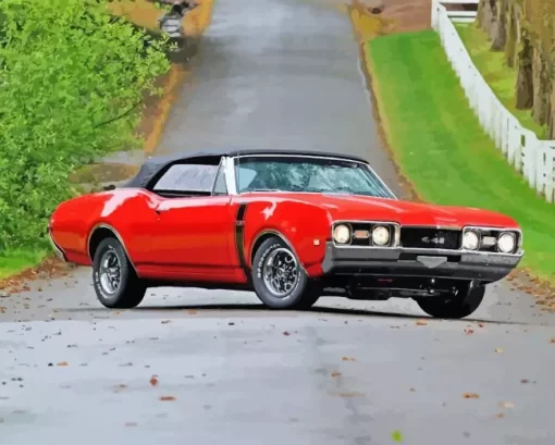 Cool 68 Olds 442 Convertible Red Diamond Paintings